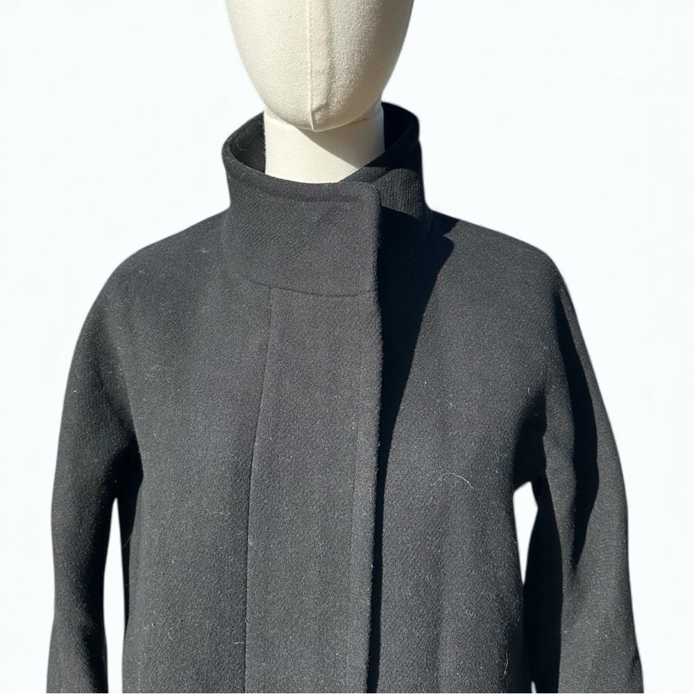J.Crew Wool Blend Coat Women 4 Black Funnel Neck Minimalist Long Winter Preppy - Picture 2 of 5